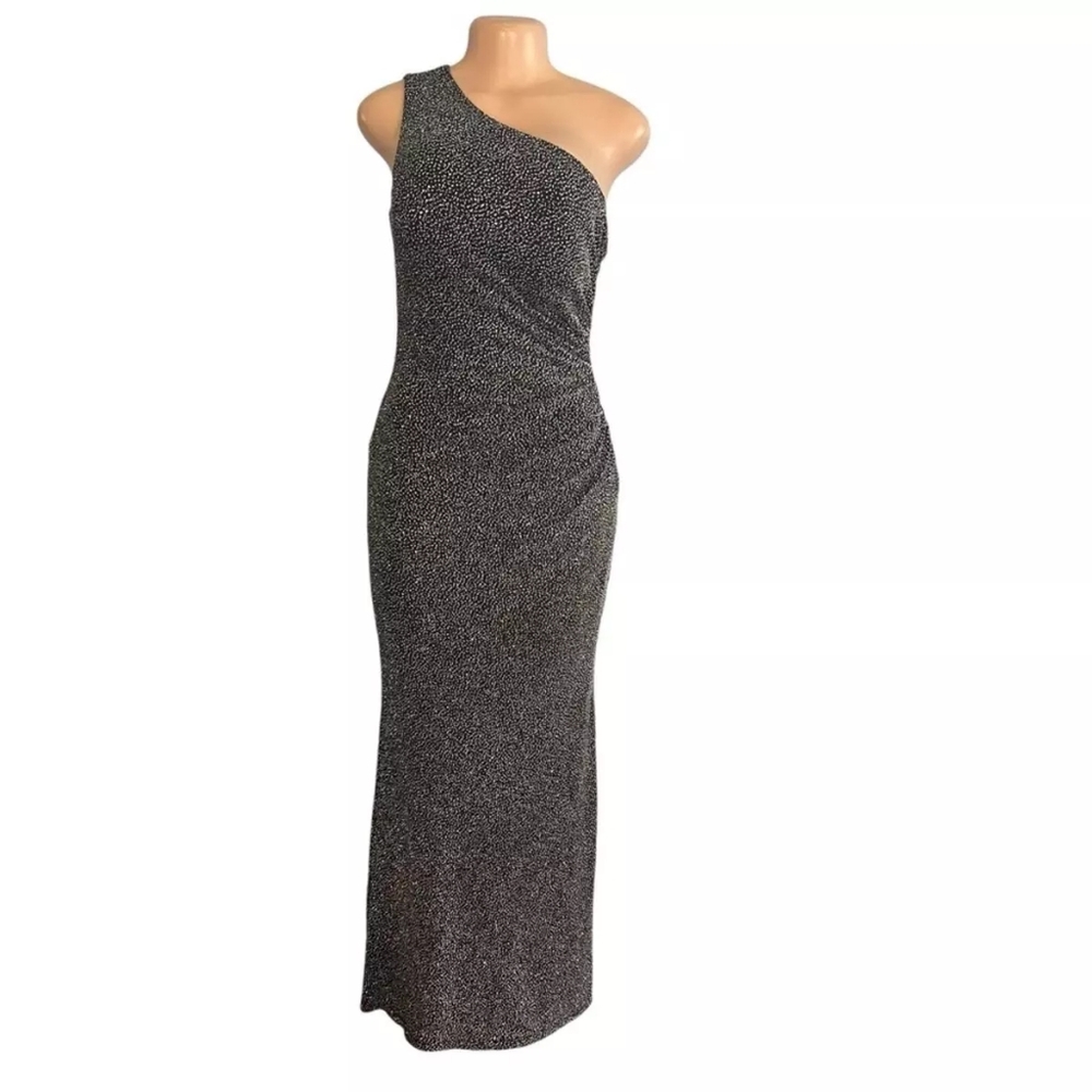 Head Turning Eliza J One Shoulder Ruched Black & Rhinestone Gown NWT